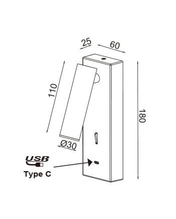 TARIFA III * APLIQUE LECTOR LED 3W 3000K NEGRO TYPE-C CARGADOR